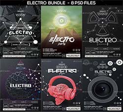 电子音乐派对传单/海报模板(合集版)：Electro Bundle Poster & Flyer Templates